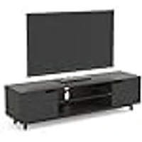 Tv Stand - 60"L Grey wood / Two Side doors & Two shelves