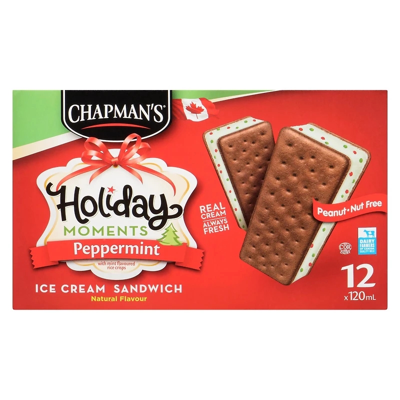 Chapman's Moments des Fêtes sandwich de crème glacée à la menthe poivrée in a Box 12 x 120 ml