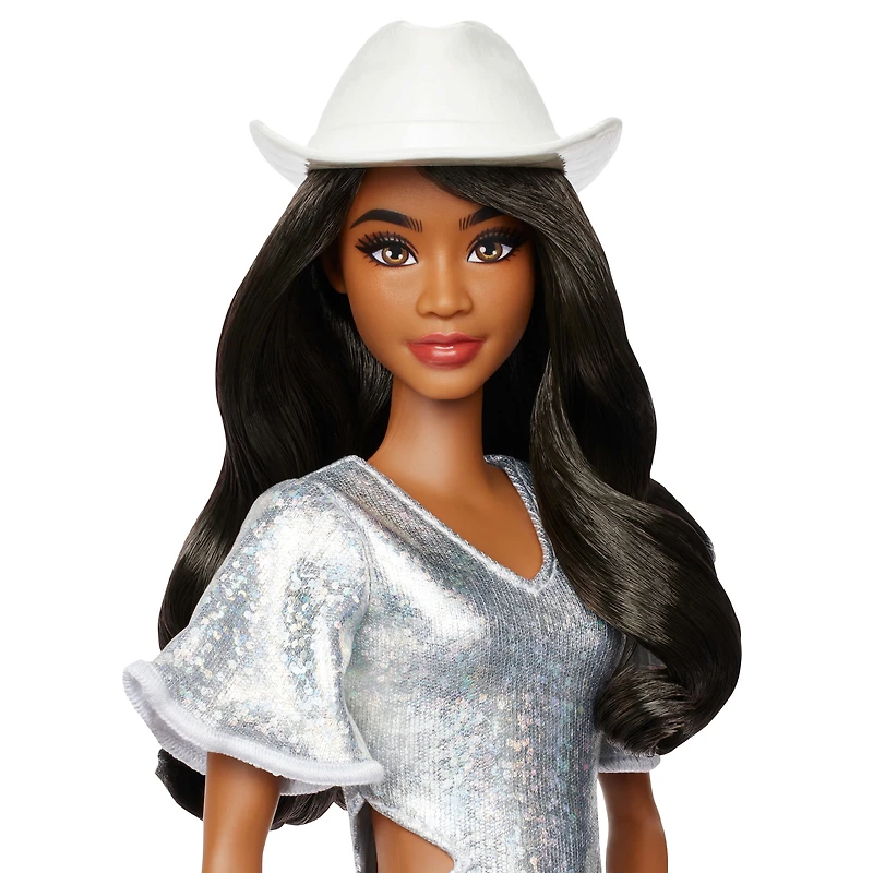 Barbie Fashionistas Doll #239 in Sparkly Silver Dress with Cowboy Hat and Boots, Black Hair, Barbie Fashionistas Doll #239