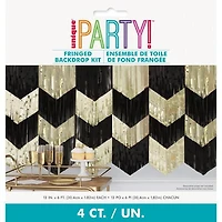 Black and Gold Scalloped Foil Fringe Garland Kit, 6 ft, 12inch x 6ft each piece