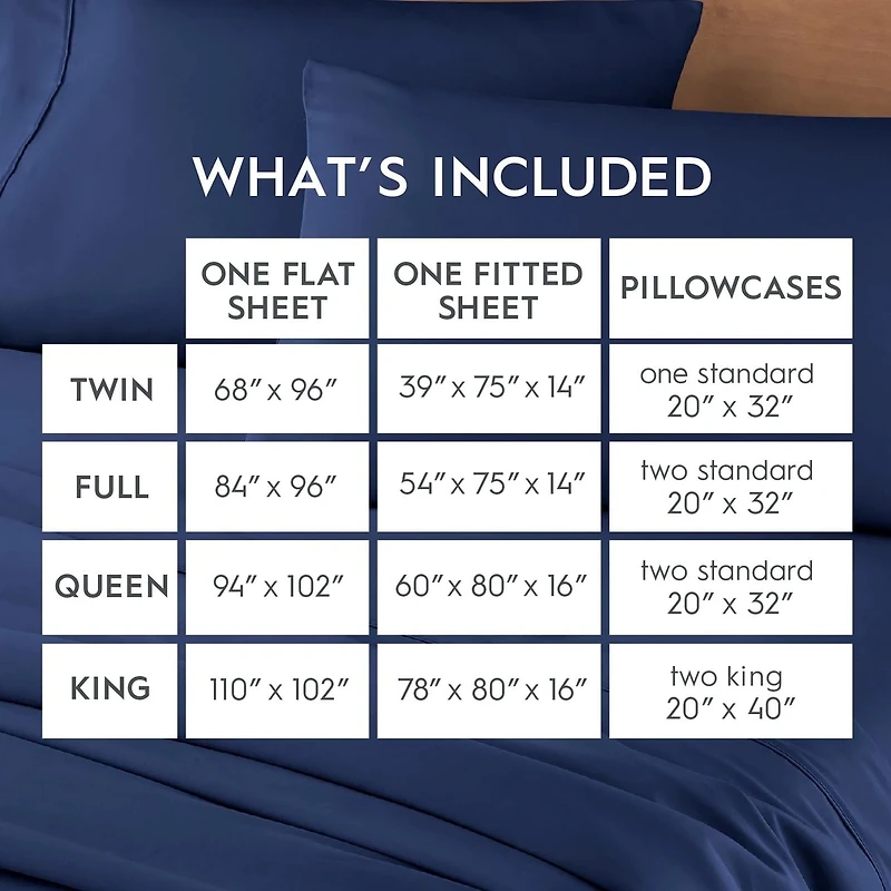 Better Homes & Gardens Ensemble de draps en satin de coton 300 fils, 4 pièces – Anse bleue, Très grand lit (King) Ensemble de draps en satin de coton 300 fils