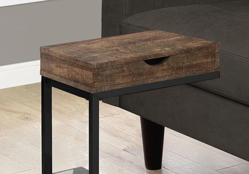 Monarch Specialties Accent Table, C-shaped, End, Side, Snack, Storage Drawer, Living Room, Bedroom, Metal, Laminate, Brown, Black, Contemporary, Modern