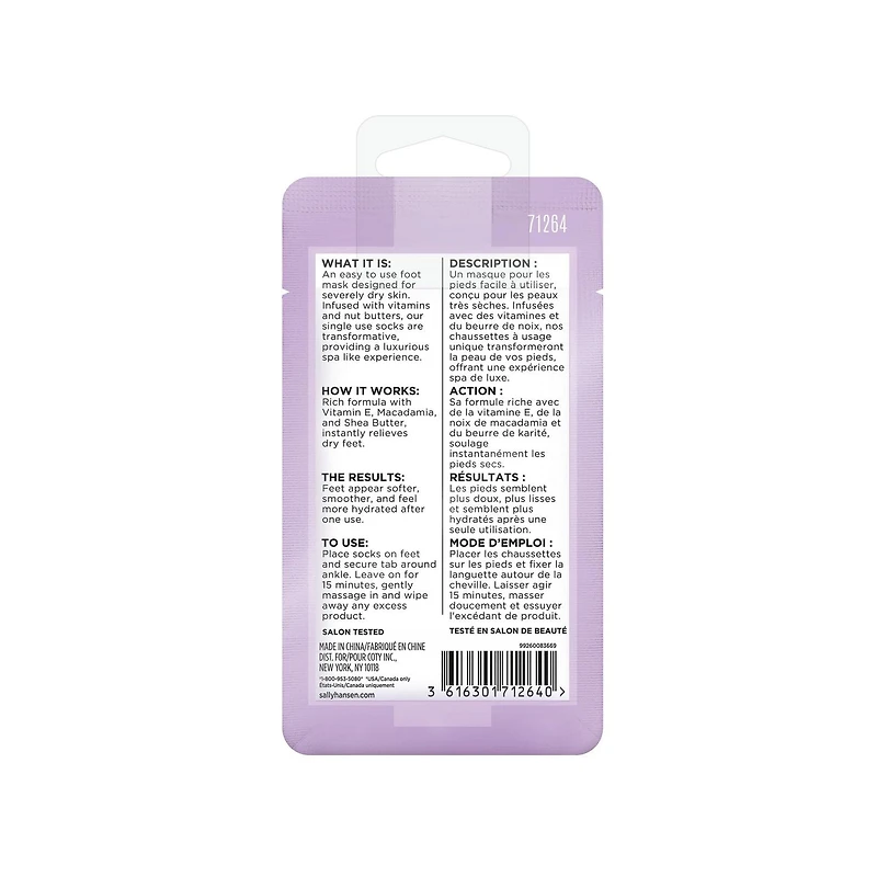 Sally Hansen Hydrating foot mask, Infused with a rich formula with Vitamin E, Macadamia, and Shea Butter, instantly relieves dry feet, At home foot spa