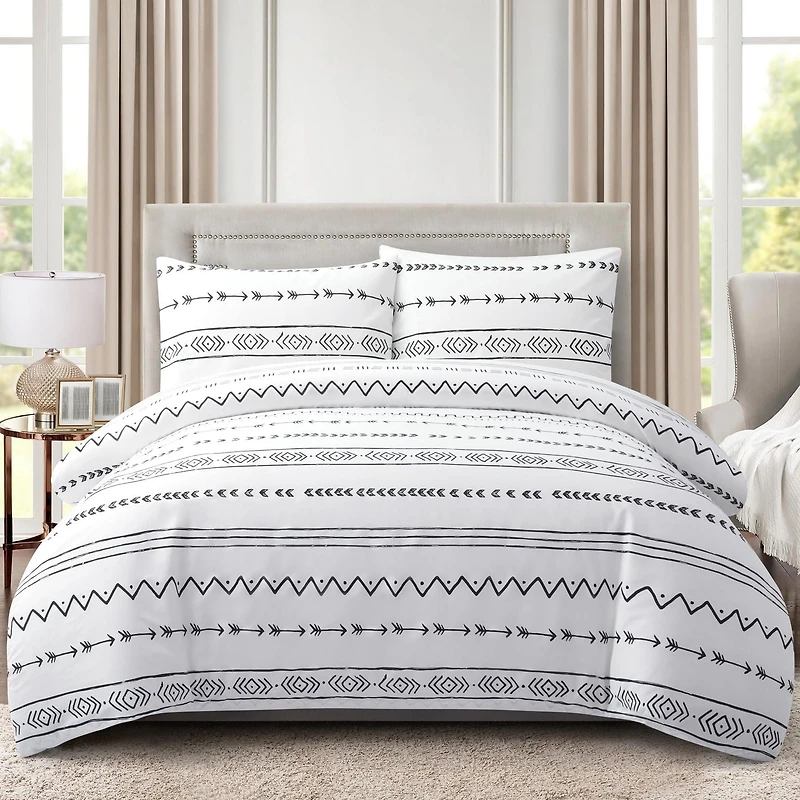 Marina Decoration Ultra Soft Silky Zipper Rich Printed Rayon from Bamboo All Season Duvet Cover Set with Pillowcases, Simplify Modern Geometric Pattern