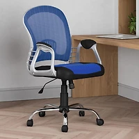 CorLiving Quinn Faux Leather and Mesh 19"-23" Seat Height Adult Office Chair with Lumbar Support, Blue/Black