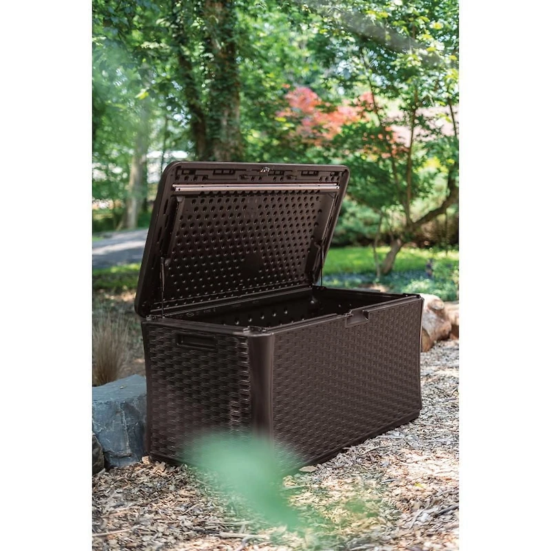 Boîte de rangement d’extérieur Suncast extra grande – 134 gal, résine, couleur Java