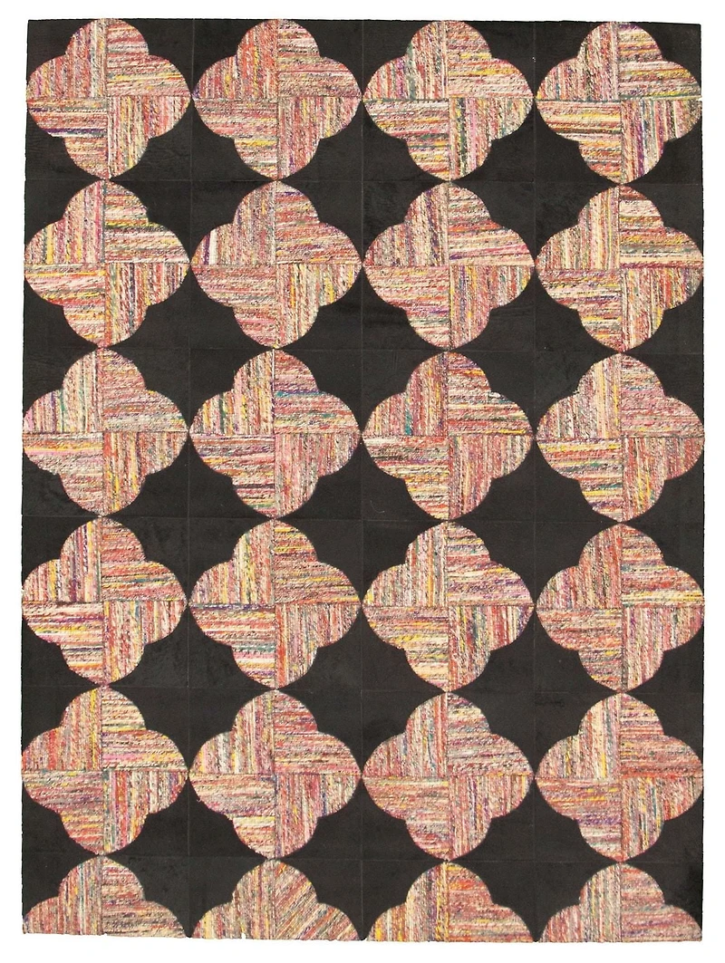 ECARPETGALLERY 4'10" x 6'8" Contemporary Cowhide Patchwork Handmade Area Rug for Living Room, Dining Room and Bedroom in Black