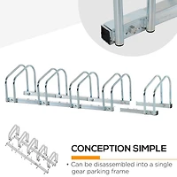 HOMCOM 5-Bike Bicycle Floor Parking Rack Cycling Storage Stand Silver