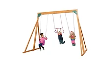 Balançoire en bois Trailside avec deux balançoires et trapèze - Disponible en 7 options de couleur !