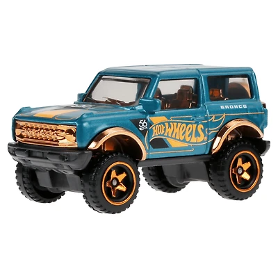 Hot Wheels 1:64 Scale Die-Cast Toy Car or Truck with Turquoise- & Copper-Colored Deco, 21 Ford Bronco