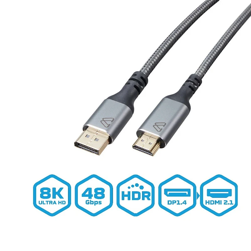 BlueDiamond câble PRO DP vers HDMI 8K - Ultra HD - 48Gbps - HDR Dynamique - DP 1.4 - HDMI 2.1 - 8K@60Hz, 4K@120Hz, 10pi