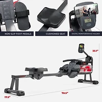 Sunny Health & Fitness Hydro Compact Water Rowing Machine with 6-Level Water Resistance, Elevated Floor Clearance & Exclusive SunnyFit® App Enhanced Bluetooth Connectivity - SF-RW522073…