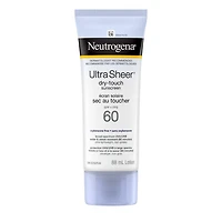 Neutrogena Ultra Sheer Dry-Touch Sunscreen Lotion, Broad Spectrum SPF 60 UVA/UVB Protection, Oxybenzone-Free, Light, Water Resistant, Non-Comedogenic & Non-Greasy, 88 mL