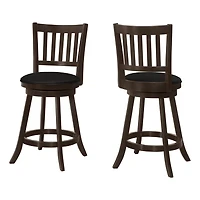 Monarch Specialties Bar Stool, Set Of 2, Swivel, Counter Height, Kitchen, Wood, Pu Leather Look, Brown, Black, Transitional