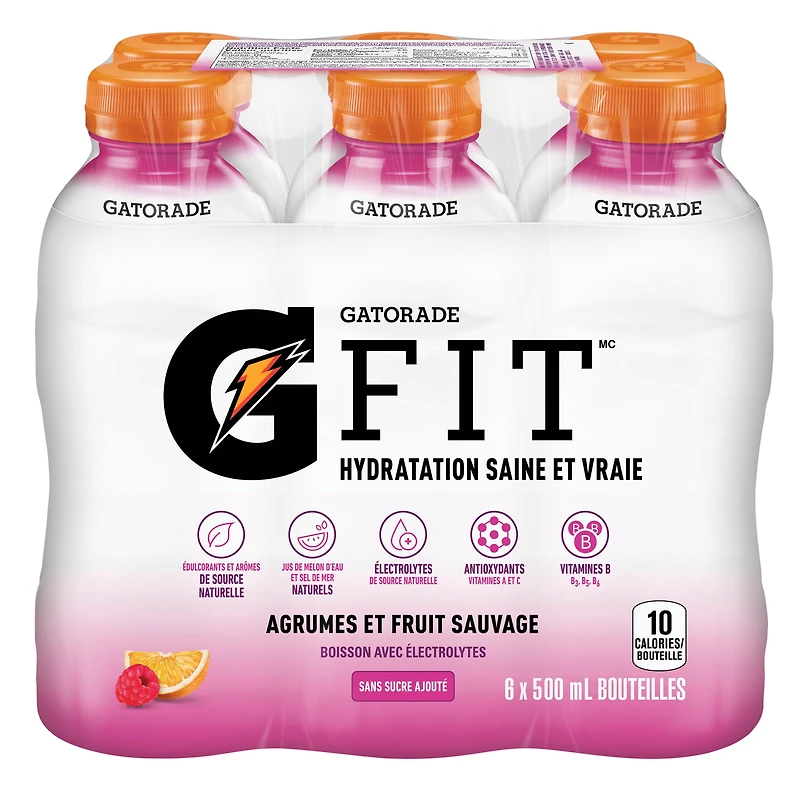 Gatorade Fit Citrus Berry Electrolyte Beverage 6 x 500mL, Bottles