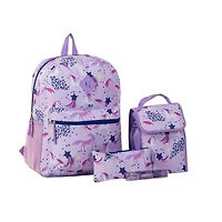 Jetstream 4pcs Full School Day Backpack set, Purple Unicorns