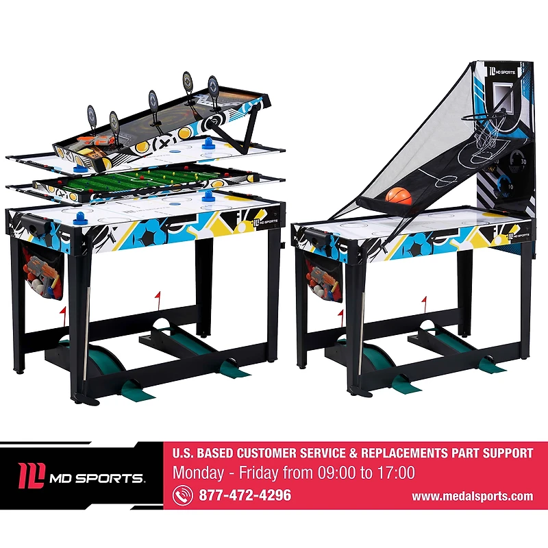 48 in. Combo Game Table, Air Hockey, Basketball, Bag Toss, Darts, Pinball Soccer, Target Shooting, Mini Golf, Multi Game Table by MD Sports