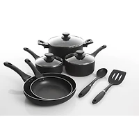 Oster Ashford 10 Piece Aluminum Nonstick Cookware Set, Black with Soft Touch Bakelite Handle