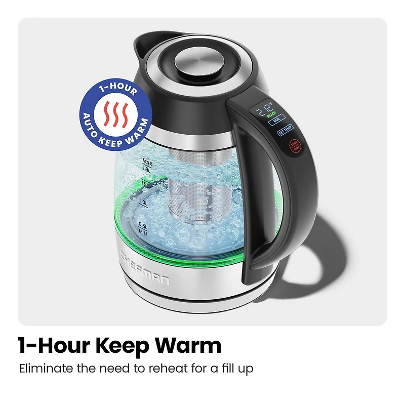 Chefman 1.8L Electric Kettle w/ Tea Infuser – Stainless Steel, New