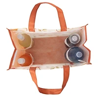 Reusable Shopping Grocery Bag, Seasonal Fall Tote Bag with Bottle Holder, Orange