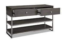 Topline Home Furnishings Grey Sofa with Drawers and Shelving