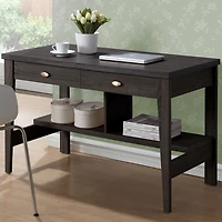 CorLiving Folio Dark Brown Engineered Wood Two Drawer Adult Desk with Lower Storage Shelf