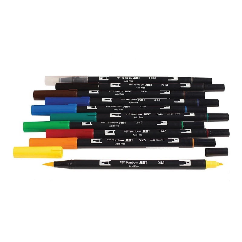 Marqueurs artistiques à pinceau double, couleurs primaires, paquet de 10 Tombow