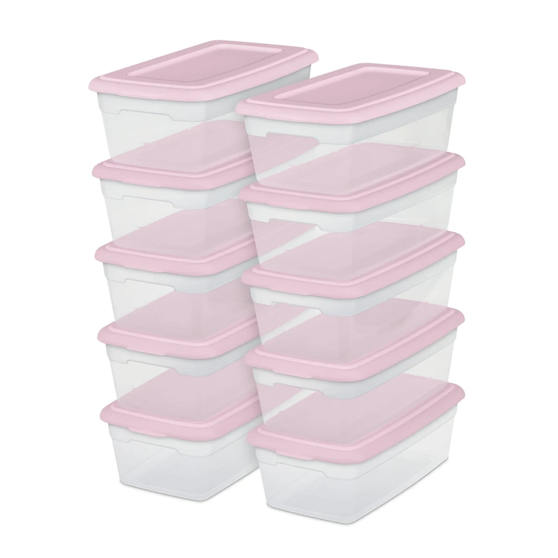 Sterilite Set of (10) 5.7 Liter Storage Boxes Mauve Splash
