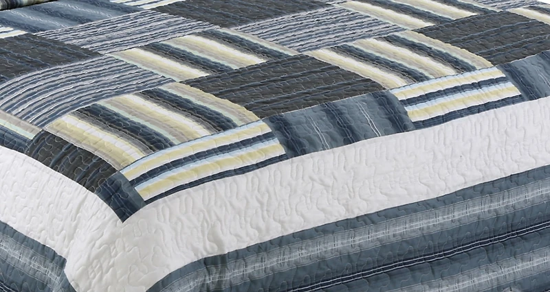 Ensemble de literie d'été ultra doux avec couvre-lit matelassé, motif bleu marine écossais classique, Décoration Marina