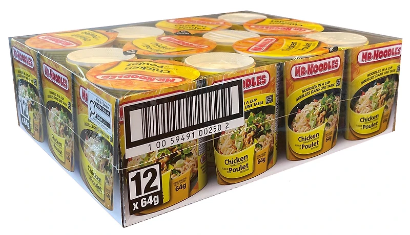 Mr. Noodles Cup, Chicken Flavour, Instant Ramen Noodles, 64g, 12 pack case