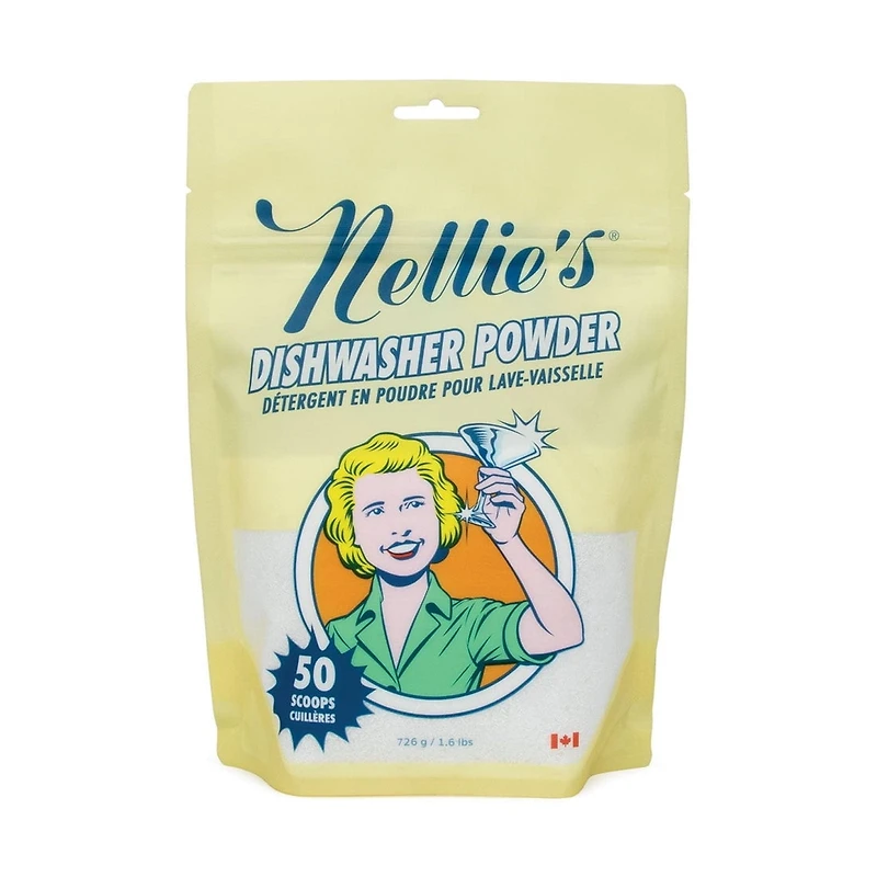Poudre pour lave-vaisselle Nellie's, 50 lavages, 726 g, détergent pour lave-vaisselle non parfumé