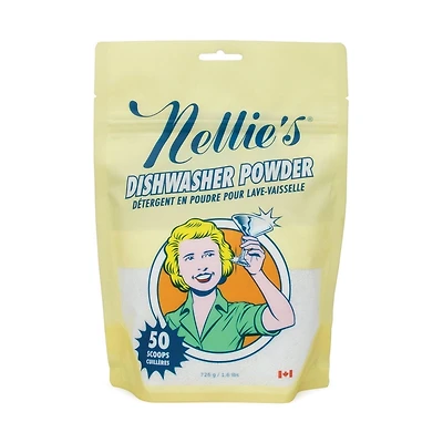 Poudre pour lave-vaisselle Nellie's, 50 lavages, 726 g, détergent pour lave-vaisselle non parfumé