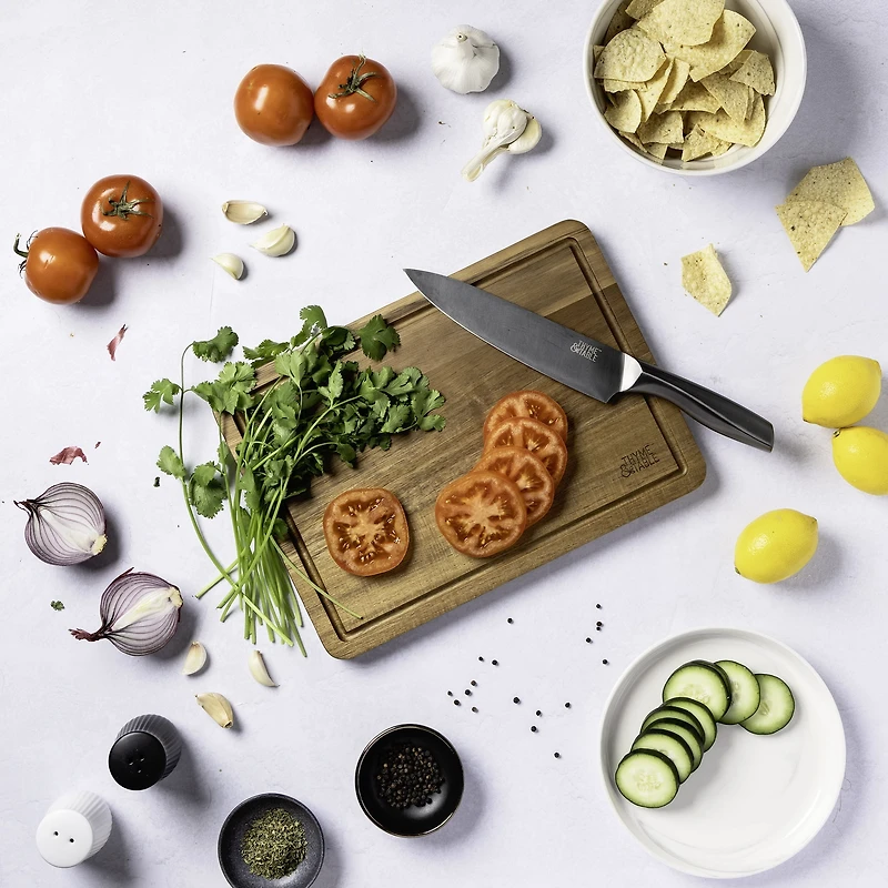 Thyme & Table Medium 10"x14" Acacia Wood Cutting Board with Triangle Shaped Anti-Slip Grips