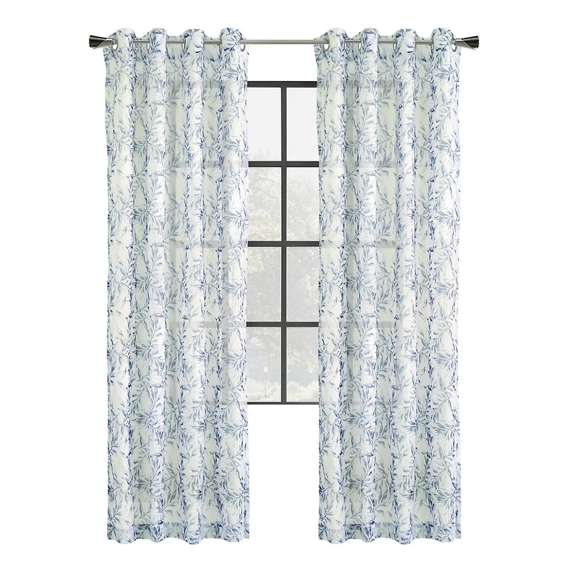 Loft Living Jennifer, panneau de rideau à oeillets diaphane avec imprimé botanique 52" x 95", gris
