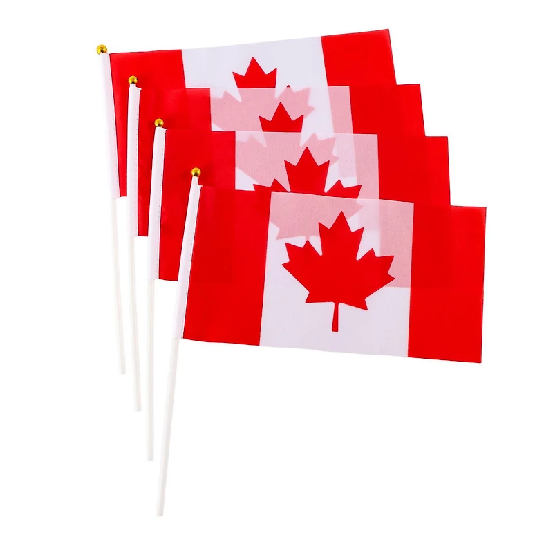 Way to Celebrate 4 Pack Handheld Canada Canadian Stick Flags, Flag Size: 5.3" x 9.7", 4 Flags per Package