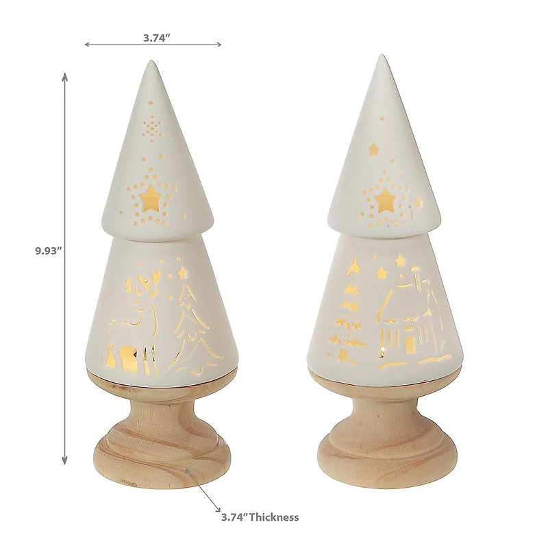 Arbre En Céramique À Led Avec Base En Bois