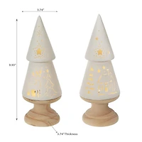 Arbre En Céramique À Led Avec Base En Bois
