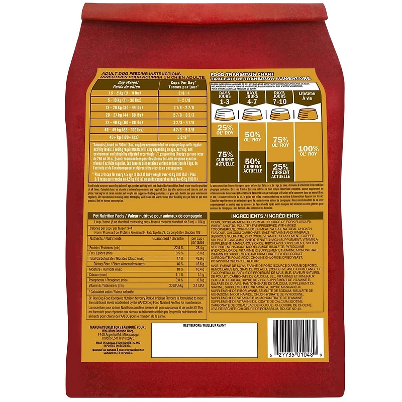 Ol'Roy Complète Nutrition Saveurs salées de porc et de poulet Nourriture sèche pour chiens