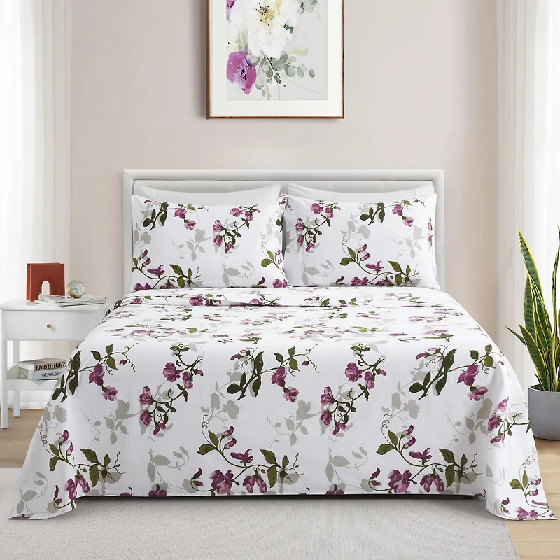 Literie Marina Décoration ultra douce et soyeuse, imprimée, en rayonne de bambou, toutes saisons, 6 pièces, avec taies d'oreiller, motif floral rose pâle