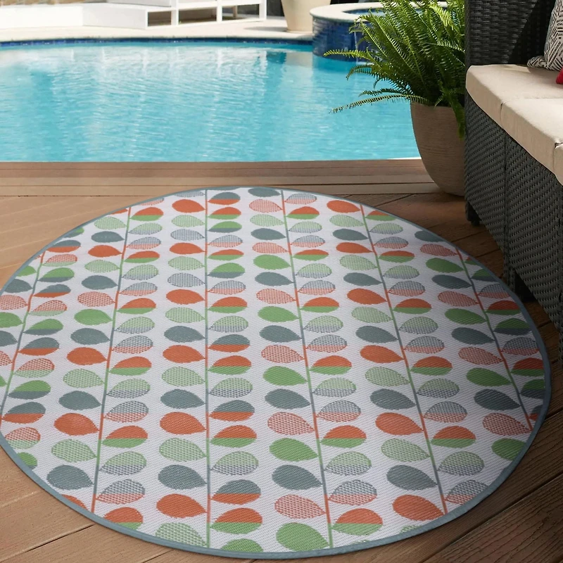 Tapis d'extérieur rond Bubble Plant, 6 pi x 7 pi, polyoléfine tissée 6 pi x 7 pi