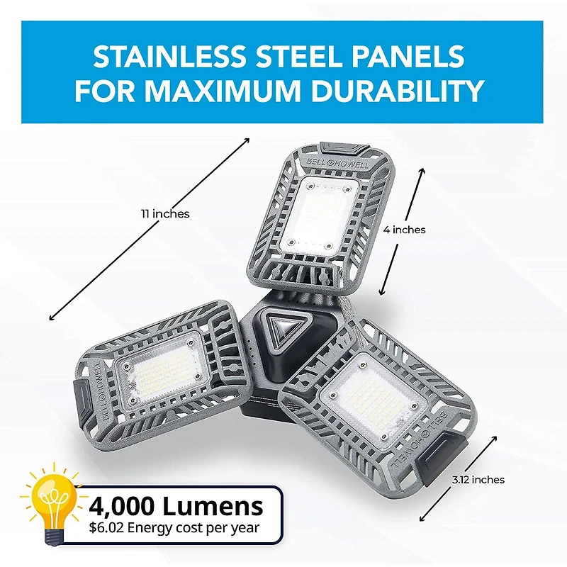 Bell + Howell Triburst 4000 Lumens Lampe de Garage et Atelier DEL Multi Directionnelle 144 Ampoules Installation Facile Écoénergétique