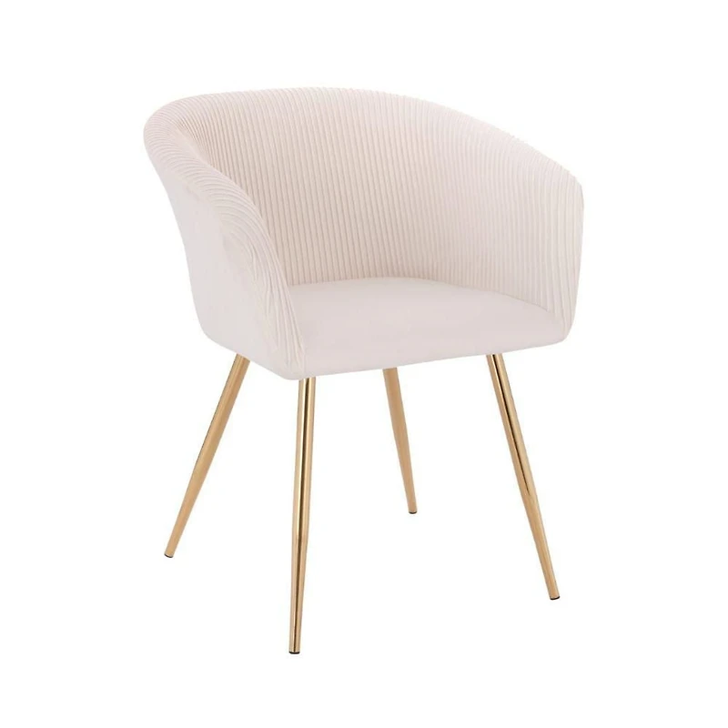 Set of 2 Modern Luxurious Dining Accent Chairs – Ivory Velvet Upholstery with Shiny Gold Legs, Elegant and Comfortable Chairs for Dining Room or Living Space