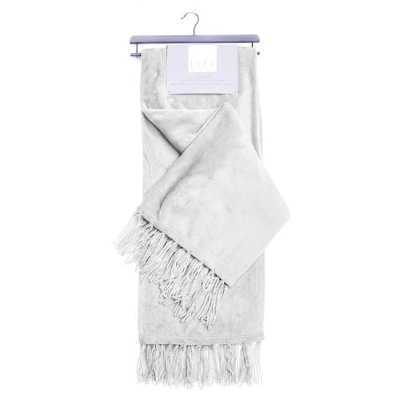 Elle Decor Chenille Fringe Sofa Throw - Soft Warm Flannel Plush - For Couch and Sofa