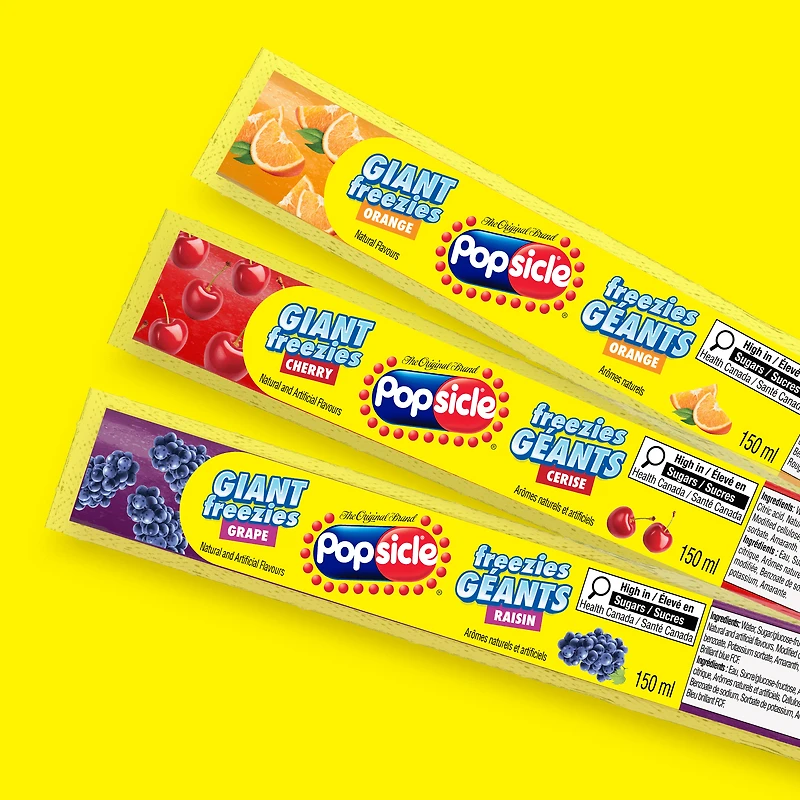 Popsicle Giant Freezies - Orange, Cherry, Grape - 27 x 150 ml, 27 x 150 ml