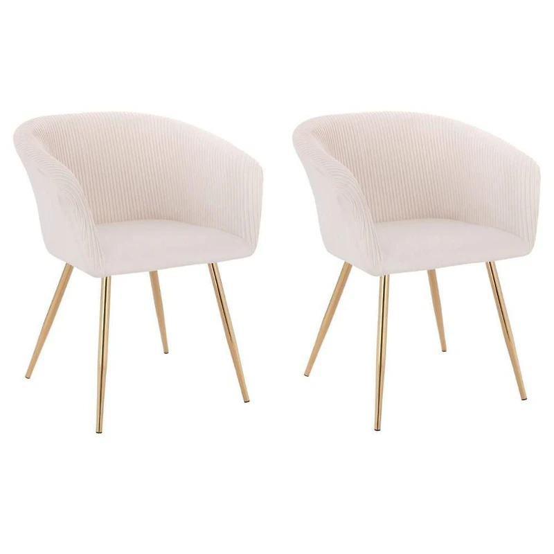 Set of 2 Modern Luxurious Dining Accent Chairs – Ivory Velvet Upholstery with Shiny Gold Legs, Elegant and Comfortable Chairs for Dining Room or Living Space