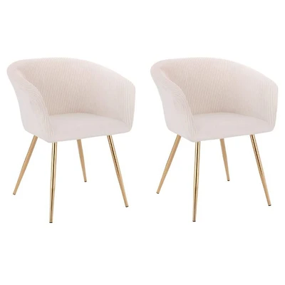 Set of 2 Modern Luxurious Dining Accent Chairs – Ivory Velvet Upholstery with Shiny Gold Legs, Elegant and Comfortable Chairs for Dining Room or Living Space