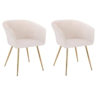 Set of 2 Modern Luxurious Dining Accent Chairs – Ivory Velvet Upholstery with Shiny Gold Legs, Elegant and Comfortable Chairs for Dining Room or Living Space