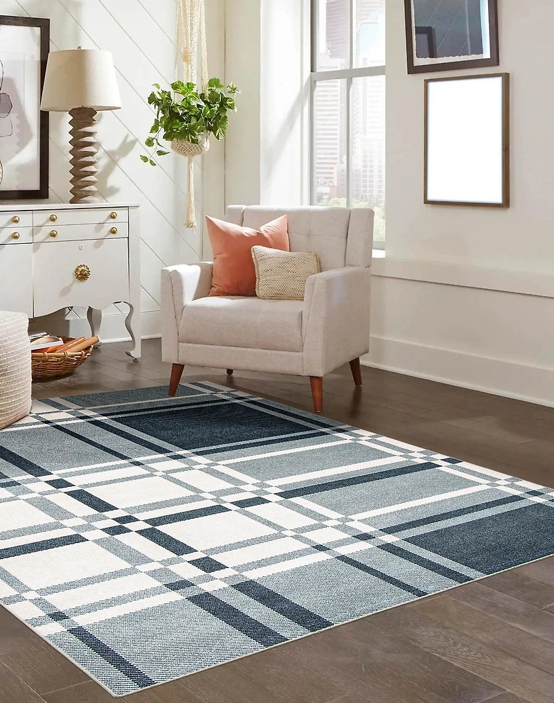 Tapis Lavable ECARPET à Carreaux pour Chambre, Salon, Chambre d'Enfant, Couloir