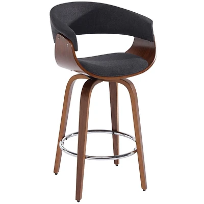 Tabouret de comptoir de mi-siècle de 26 po en tissu et bois cintré – charbon