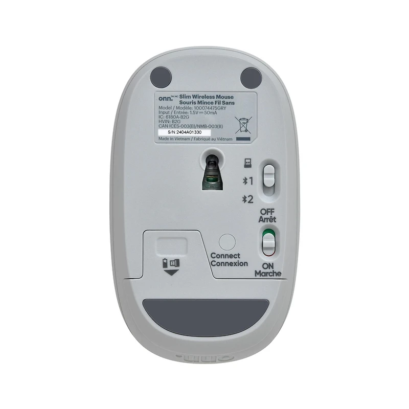onn. Slim Wireless Mouse with Bluetooth Wireless Technology, Connect 3 Devices Simultaneously